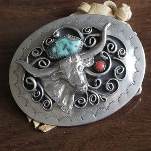 Vintage Navajo Buckle w/ Coral and Turquoise
